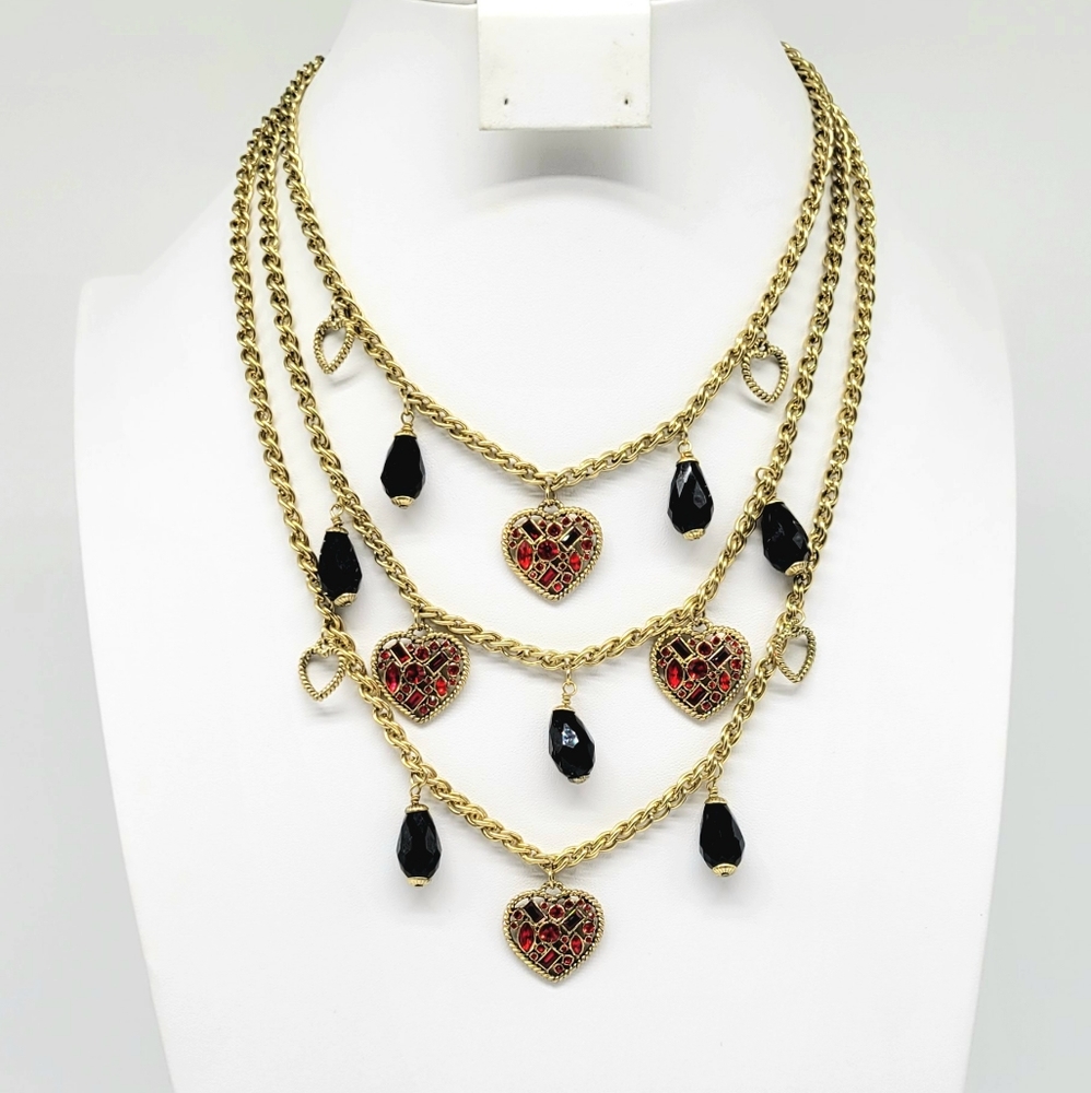 Heidi Daus Garnet + Diamond Swarovski Crystal Heart and Gold Chain Necklace - Picture 6 of 12